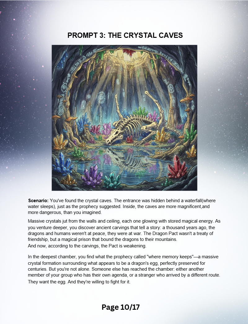 Prompt 3: The Crystal Caves — sample page from The Dragon's Prophecy
